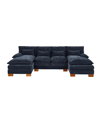 Chenille fabric with double lounge chair combination sofa
