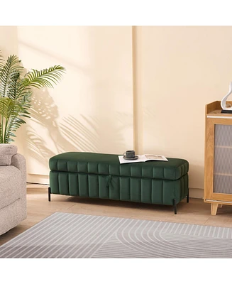 Green Velvet Storage Bench 49"