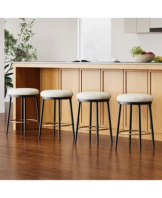 Modern Counter Stools (4 Pack), 24.75" Tall, White with Iron Frame and Sponge Cushion
