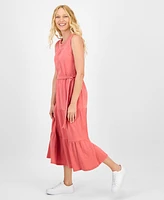 Nautica Jeans Women's Cotton Round-Neck Sleeveless Tiered Dress