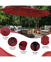 15 Feet Double-Sided Patio Umbrella with 48 Led Lights-Dark Red
