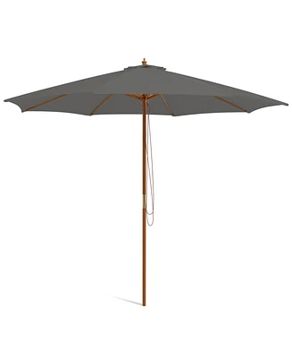 10 Feet Patio Umbrella with 8 Wooden Ribs and 3 Adjustable Heights