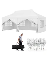 10 x 20 Ft Pop up Canopy with 6 Sidewalls and Windows and Carrying Bag for Party Wedding Picnic-White