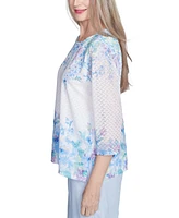 Alfred Dunner Petite Placed-Floral 3/4-Sleeve Top