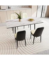 47-63" Expandable Dining Set: Table & Cushioned Chairs, Black Legs