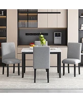 Faux Marble 5-Piece Dining Set Table with 4 Thicken Cushion Chairs Home Furniture, White/Light Gray+Black