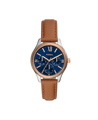Fossil Women's Rye Multifunction Brown Leather Watch, 36mm