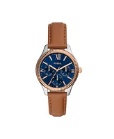 Fossil Women's Rye Multifunction Brown Leather Watch, 36mm