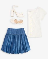On 34th Womens Snap Front Rib Knit Top Denim Bubble Hem Mini Skirt Salliee Dress Sandals Exclusively At Macys
