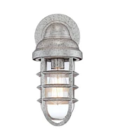 Marlowe Modern Rustic Industrial Outdoor Wall Lights Set of 2 Galvanized Steel 13 1/4" Cage Frame Clear Glass Shade for Exterior Deck House Porch