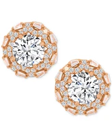 Cubic Zirconia Halo Stud Earrings 14k Yellow Gold over Sterling Silver