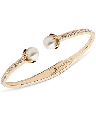 Marchesa Gold-Tone Pave & Imitation Pearl Cuff Bracelet