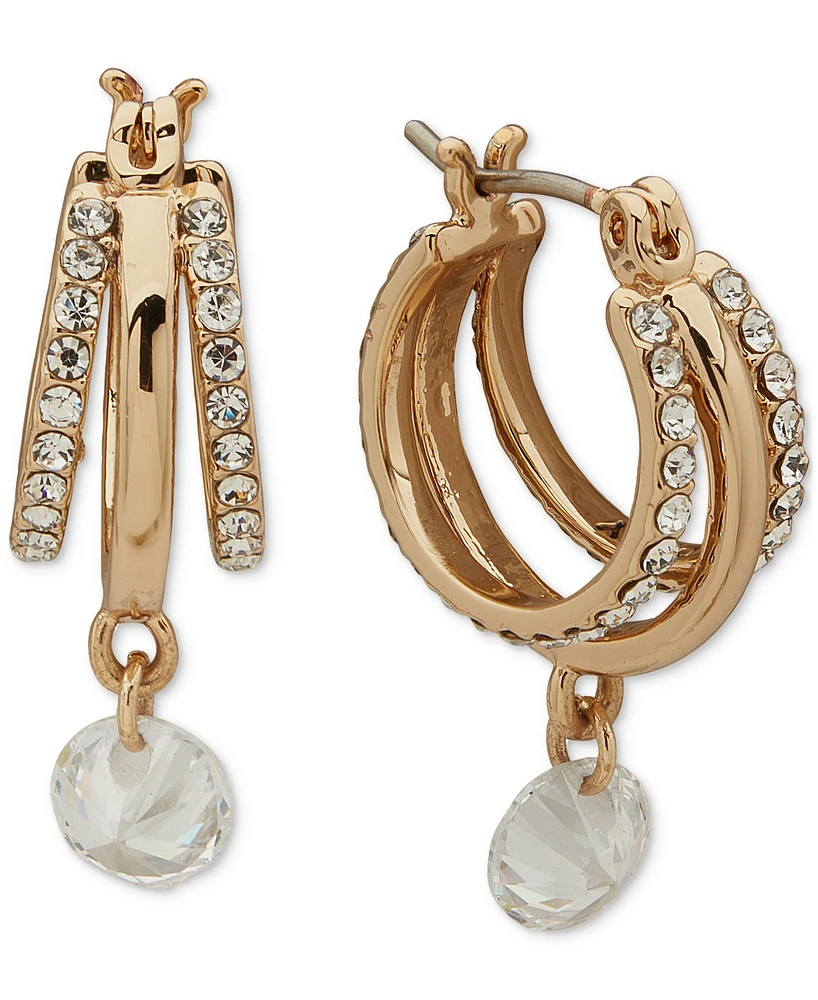 Dkny Gold-Tone Crystal Spike Stone Multirow Hoop Small Earrings, 0.46"