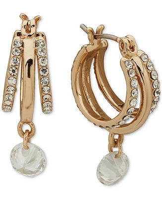 Dkny Gold-Tone Crystal Spike Stone Multirow Hoop Small Earrings, 0.46"
