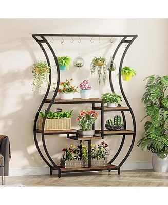 Tribesigns 6-Tier Plant Stand, 70.9 Inch Tall Plant Shelf with 10 Hanging Hooks, Vase Shape Ladder Plant Stand, Multi-Purpose Plant Display Rack for I