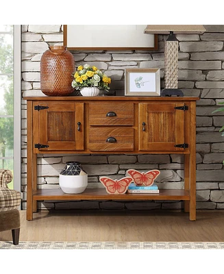 Retro Style Solid Wood Sideboard with Drawers & Cabinets