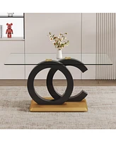 Modern Glass Dining Table for 6-8, Black & Gold Base