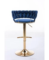 Set Of 2 Bar Stools, With Chrome Footrest And Base Swivel Height Adjustable Mechanical Lifting