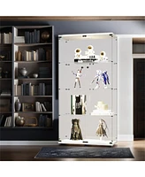 Lighted Two Door Glass Cabinet Glass Display Cabinet with 4 Shelves, White