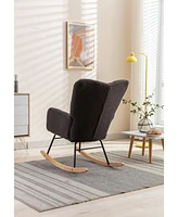 050-Teddy Fabric Rocking Gilder Nursery Chair For Living Room Indoor,Dark Gray