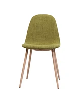 Two Green Fabric Dining Chairs with Light Walnut Iron Legs