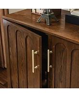 Mid Century Modern Fluted Sideboard Cabinet with Adjustable Shelves & Solid Wood Legs, Buffet Cabinet with Storage, Walnut Storage Cabinet for Living