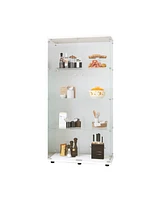 Two-door Glass Display Cabinet 4 Shelves with Door, Floor Standing Curio Bookshelf for Living Room Bedroom Office, 64.7" 31.7" 14.3", W