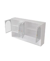 47.25" Four-door Glass Wall Cabinet Storage, Wall-mounted, Suitable for Kitchen, Living Room, Bathroom(white)