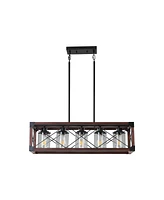 5-Light Retro Farmhouse Chandelier For Kitchen, Living room, Dining room Red and Black(No Bulbs)