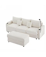 Modern 3-Seater Sofa Sectional w/ Ottoman, Usb, Cup Holders