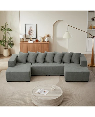 Chenille U-Shaped Sectional Sofa Set,Minimalist Style Modular Sectional Sofa, Luxury Chenille Fabric Cloud Couch for Living Room