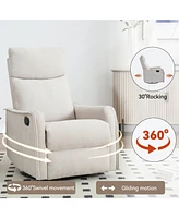Heat Massage Manual Recliner Chair with Rocker and Swivel in Fabric for Living Room