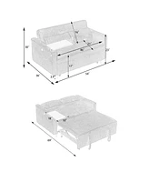 Beige Corduroy Pull-Out Sofa with Tabletop and Usb Ports