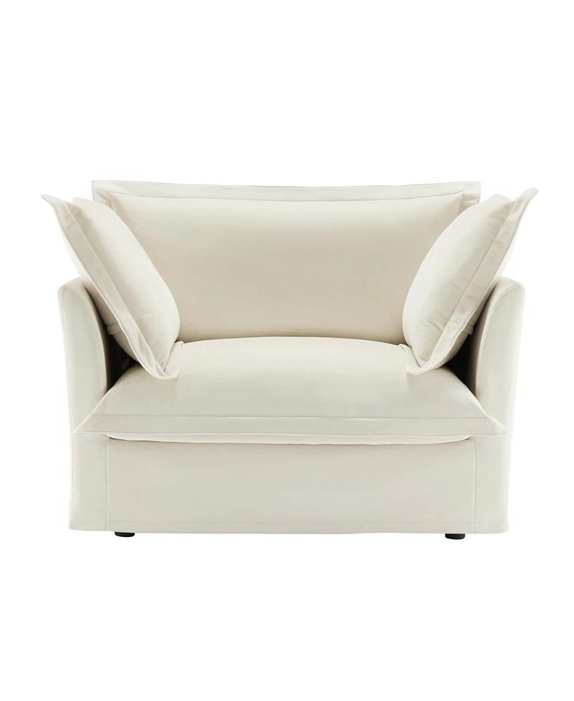 Comfortable Slipcover Armchair with Back Cushion and Toss Pillows