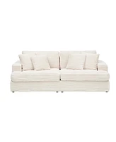 79.3 inches long, Corduroy Sofa, with 4 Matching Toss Pillows Sleek Design Spacious and Comfortable 3 Seater Couch for Modern Living Room, White
