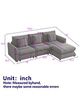 Cozy L-Shaped Sofa: Ottoman, 3 Cushions, 3 Pillows