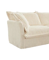 Corduroy L-Shaped Sectional Sofa with Ottoman & Pillows