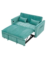 54.33 inch versatile foldable sofa bed in 3 lengths, modern sofa sofa sofa velvet pull-out bed, adjustable back (Green)