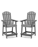 Hdpe Patio Chair with Armrest and Footrest for Indoor Outdoor-Gray