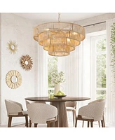 Bohemian style Woven Pendant Light 19.7 Inch Rattan Ligh Large Rattan Pendant Light with 4-Tier Rattan Chandelier--Wood