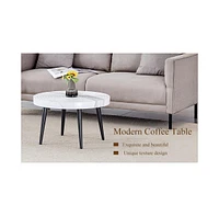 Elegant Marble Round Coffee Table with Black Metal Legs
