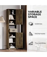 69" H Tall Bathroom Storage Cabinet with 2 Barn Doors and 1 Drawer, Narrow Storage Unit, Adjustable Shelves, Floor Cabinet for Bathroom, Living R