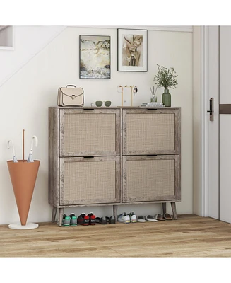 4 Door Shoe Rack, Freestanding Modern Shoe Storage Cabinet, for Entryway