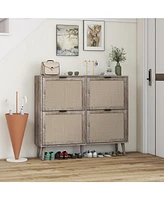4 Door Shoe Rack, Freestanding Modern Shoe Storage Cabinet, for Entryway