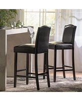 Walnut Brown Reconstituted Bycast Leather Barstools with Rubberwood Legs (Set of 2)