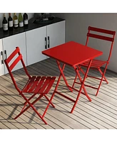 3-Pieces Metal Square Table 28.35 in. H Outdoor Bistro Set Table Chairs Furniture