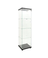 Led lights Glass Display Cabinet 4 Shelves with Door, Floor Standing Curio Bookshelf for Living Room Bedroom Office, 64.7" 16.7" 14.3",