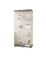 Two-door Glass Display Cabinet 4 Shelves with Door, Floor Standing Curio Bookshelf for Living Room Bedroom Office, 64.7" 31.7" 14.3", B