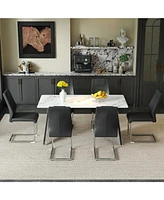 Cold Jade Dining Table Set with 6 Black Pu Chairs