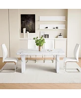 White Marble Dining Set: Table & 4 Pu Chairs
